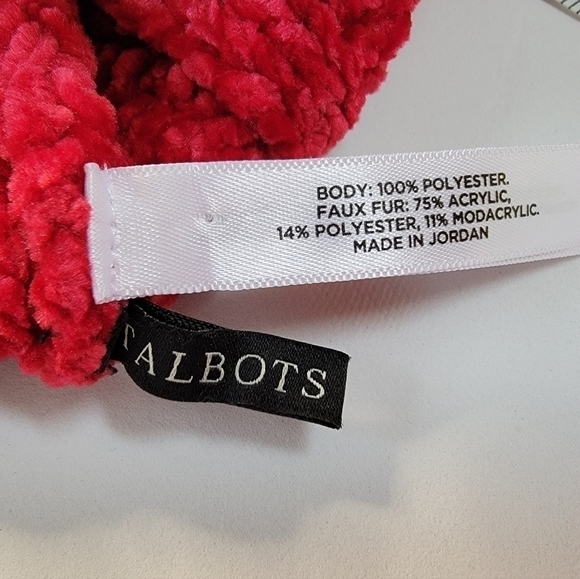 Talbots Red Chenille Like Knit Faux Fur Pom Pom Hat & Scarf Set - Picture 2 of 7